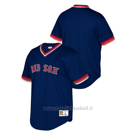 Maglia Baseball Uomo Boston Red Sox Cooperstown Collection Mesh Wordmark V-neck Blu